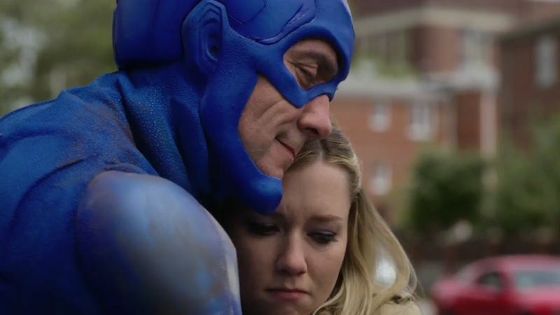 The Tick has hugs to spare for Arthur’s sister Dot (Valorie Curry).